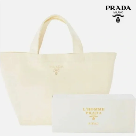 Prada Cream with Gold Logo SmallTote - Picture 1 of 2